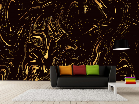Fluid Art - Fototapet fara imbinari Dark Background With Golden Waves