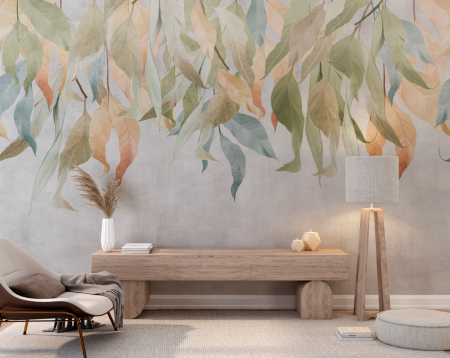 Watercolor - Fototapet fara imbinari Leaves Painted In Vivid Colors