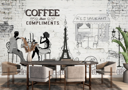 Watercolor - Fototapet fara imbinari Coffee In Paris