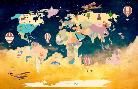 Fototapet fara imbinari Map Of The World With NIght Sky [2]