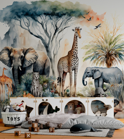 Fototapet fara imbinari Watercolor African Tropical Jungle [1]