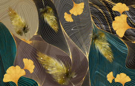 Fototapet fara imbinari Gold Ginko and Feather [1]