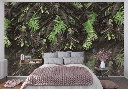 Tropical - Fototapet fara imbinari Dream Dark Amazon Leaves