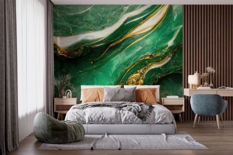 Fototapet fara imbinari Green And Gold Marble [1]