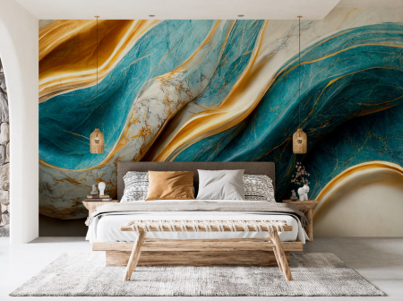 Abstract - Fototapet fara imbinari Turquoise, Gold And White Abstract Luxury Marble