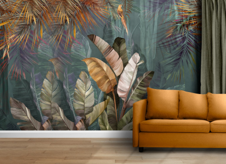 Tropical - Fototapet fara imbinari Colorful Tropical Leaves