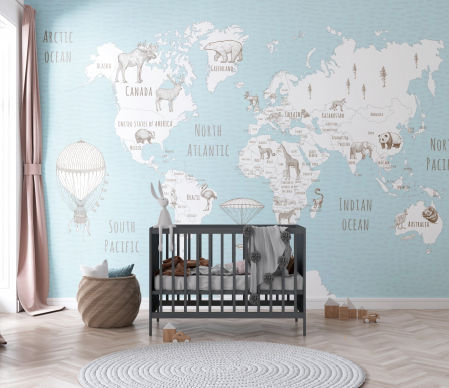 Pentru copii - Fototapet fara imbinari Retro Blue Map