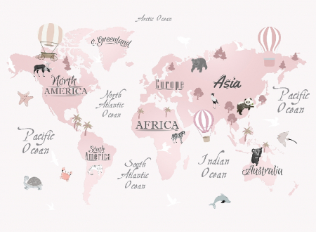 Fototapet fara imbinari Dream Pink World Map [2]