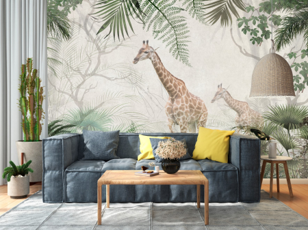 Tropical - Fototapet fara imbinari Pair Of Giraffes In Tropical Forest