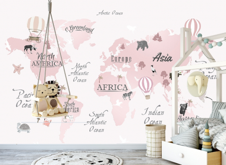 Fototapet fara imbinari - Fototapet fara imbinari Dream Pink World Map