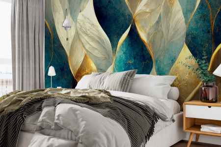Fototapet fara imbinari Blue, Gold And White Abstract Luxury Marble [1]