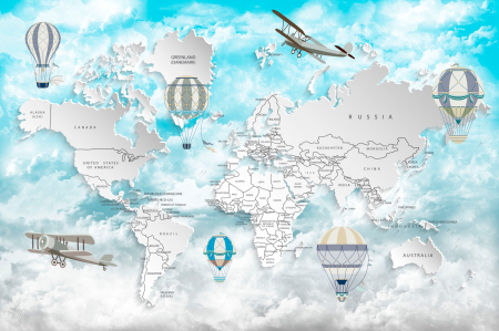 Fototapet fara imbinari Light Blue Flying Map [2]