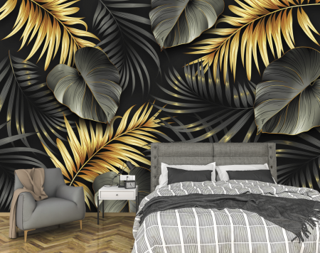 Tropical - Fototapet fara imbinari Golden Leafs