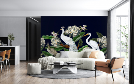 Fototapet fara imbinari White Peacock And Stork [1]