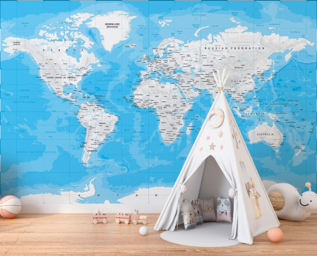 Pentru copii - Fototapet fara imbinari White World Map