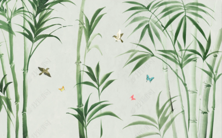 Fototapet fara imbinari Watercolor Graceful Bamboo [1]