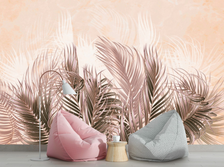 Fototapet fara imbinari Beige Tropical Leaves
