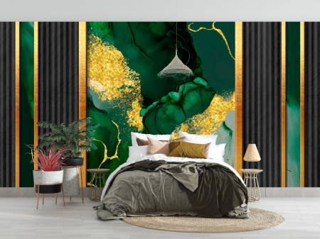 Fluid Art - Fototapet fara imbinari Emerald With Gold Glitter