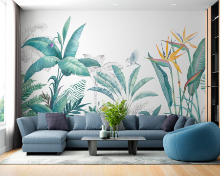 Fototapet fara imbinari Tropical Watercolor Plants And Leaves [1]