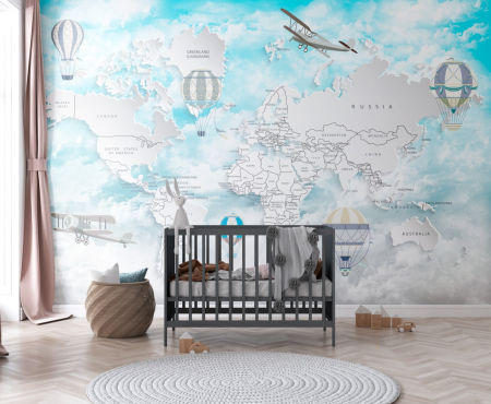 Fototapet fara imbinari Light Blue Flying Map [1]