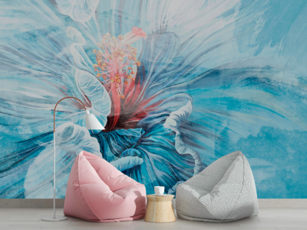 Watercolor - Fototapet fara imbinari Flower In Shades Of Marine Blue