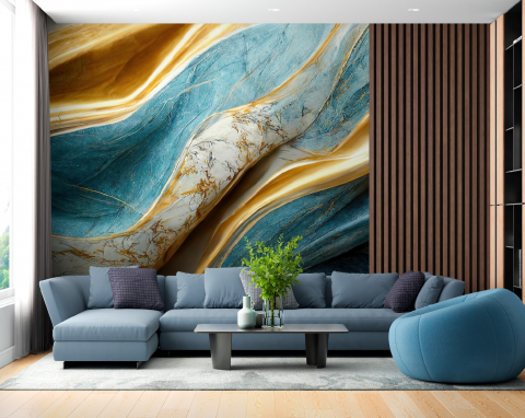 Abstract - Fototapet fara imbinari Abstract Blue, Gold And White Luxury Marble