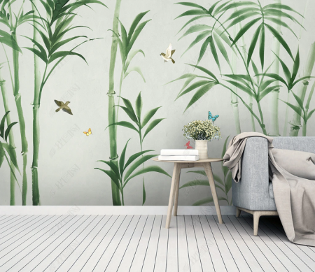 Tropical - Fototapet fara imbinari Watercolor Graceful Bamboo