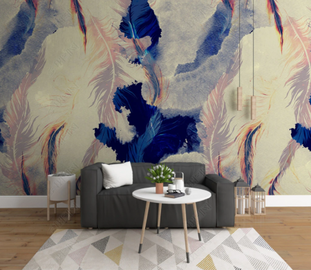 Abstract - Fototapet fara imbinari Abstraction Watercolor Feathers