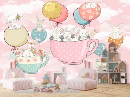 Pentru copii - Fototapet fara imbinari Cute Flying Bunnies In Dreams