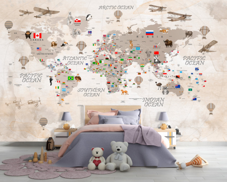 Fototapet fara imbinari World Map With Flags [1]