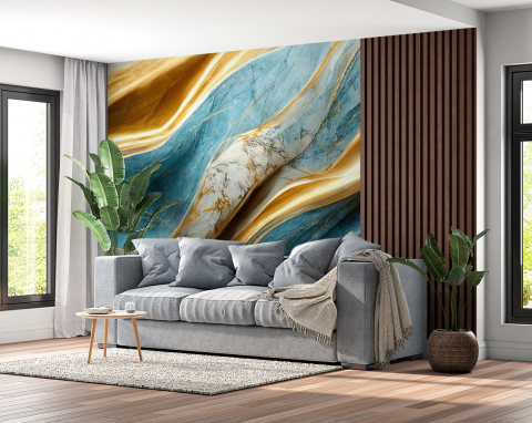 Fototapet fara imbinari Abstract Blue, Gold And White Luxury Marble [1]