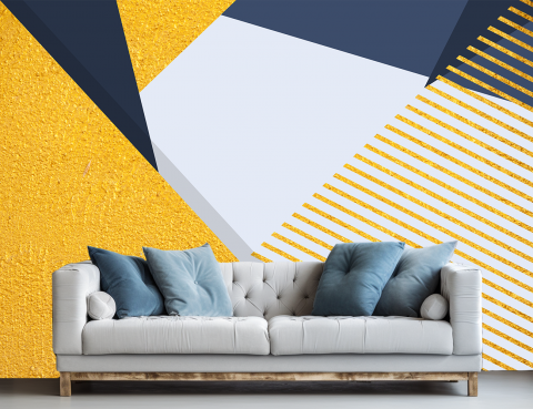Fototapet fara imbinari - Fototapet Geometric Vlies 3D Albastru-Galben