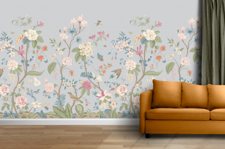 Watercolor - Fototapet fara imbinari Field Of Flowers In Pastel Tones