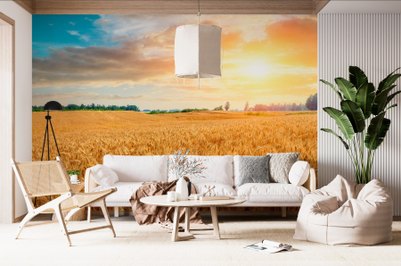Fototapet fara imbinari Wheat Crop Field Sunset Landscape [1]