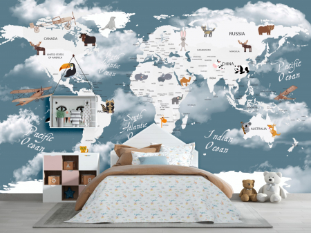 Pentru copii - Fototapet fara imbinari Children's Map In The Clouds