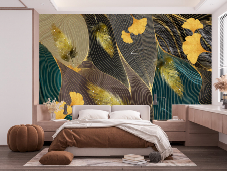 Abstract - Fototapet fara imbinari Gold Ginko and Feather
