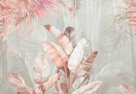 Fototapet  fara imbinari Pink Exotic Leaves [1]