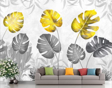 Tropical - Fototapet fara imbinari Dream Tropical Leaves Gold