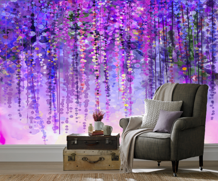 Watercolor - Fototapet fara imbinari Dream Magical Lilac Flowers