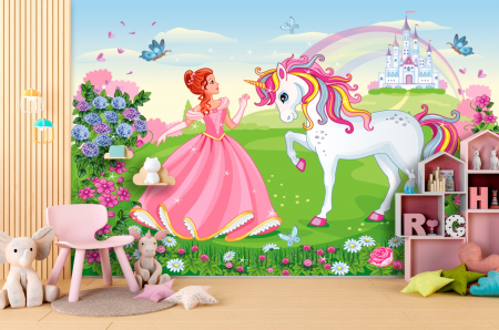 Pentru copii - Fototapet fara imbinari Princess And Unicorn