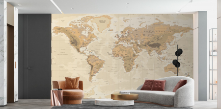 Fototapet fara imbinari - Fototapet fara imbinari Beige World Map
