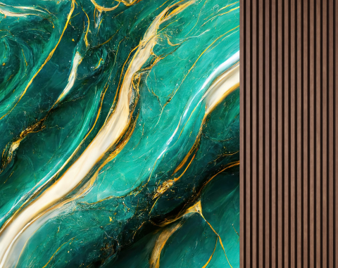 Fototapet fara imbinari Abstract Turquoise, Gold And White Marble cu Riflaj [2]
