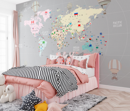 Pentru copii - Fototapet fara imbinari Gray Map