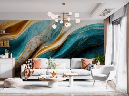 Fototapet fara imbinari Turquoise, Gold And White Abstract Luxury Marble [1]