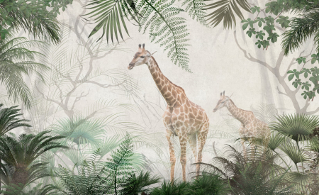 Fototapet fara imbinari Pair Of Giraffes In Tropical Forest [1]