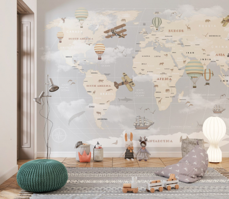 Fototapet fara imbinari Gray World Map [1]