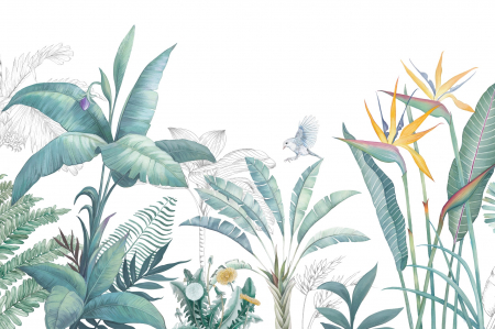 Fototapet fara imbinari Tropical Watercolor Plants And Leaves [2]