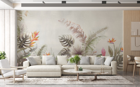 Tropical - Fototapet fara imbinari Pastel Tropical Leaves