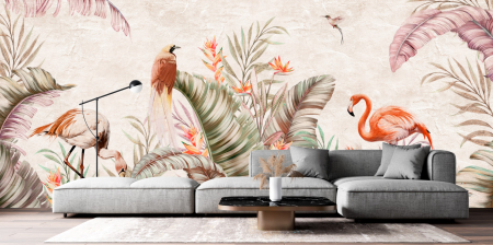 Fototapet fara imbinari Flamingos In Pastel Colors