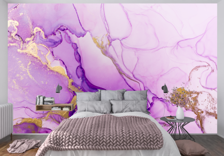Fluid Art - Fototapet fara imbinari Dream Golden Lilac Watercolor